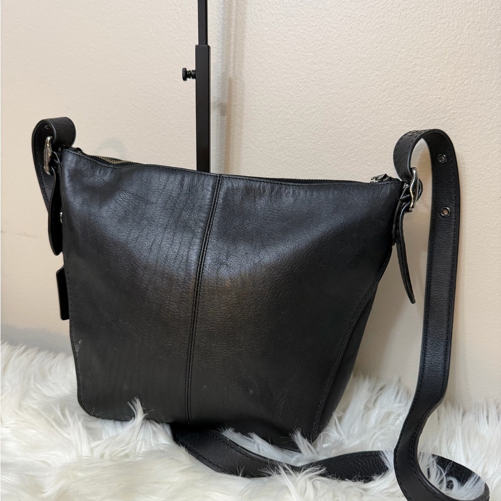 VINTAGE COACH#21377 Black Leather Small Dufflette Crossbody Bag - Picture 3 of 10